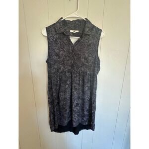 Vans Sleeveless Collared Button Front Tiered Dress Black White Ditsy Print Sz M